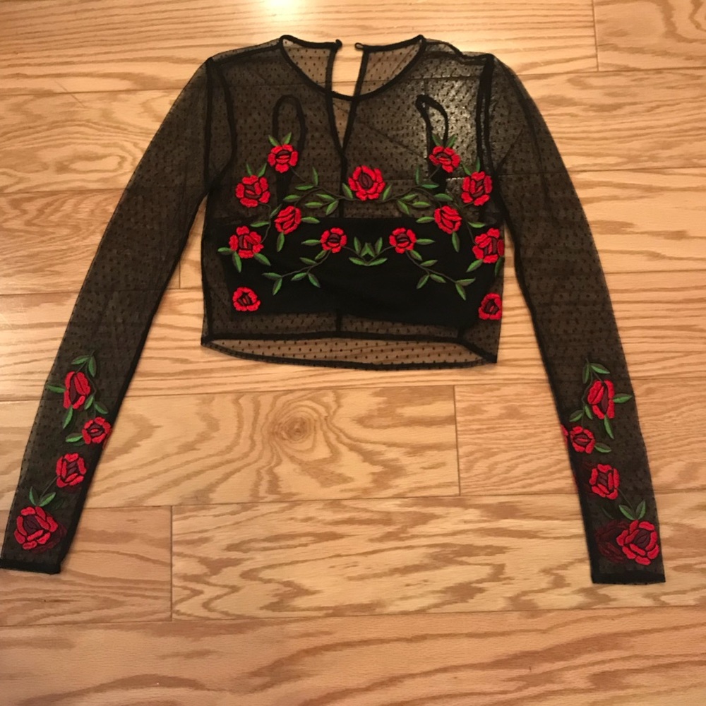 Lovers + Friends Black Mesh Long Sleeve